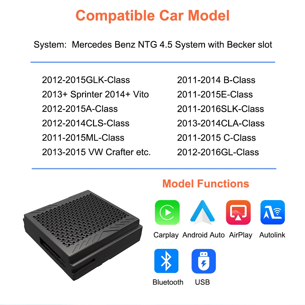 BONROAD Decoding Box for Mercedes Benz A Class CLA W176 NTG 4.5/4.7 Becker Module With Autolink Airplay Mirrorlink Wireless CarPlay Android Auto