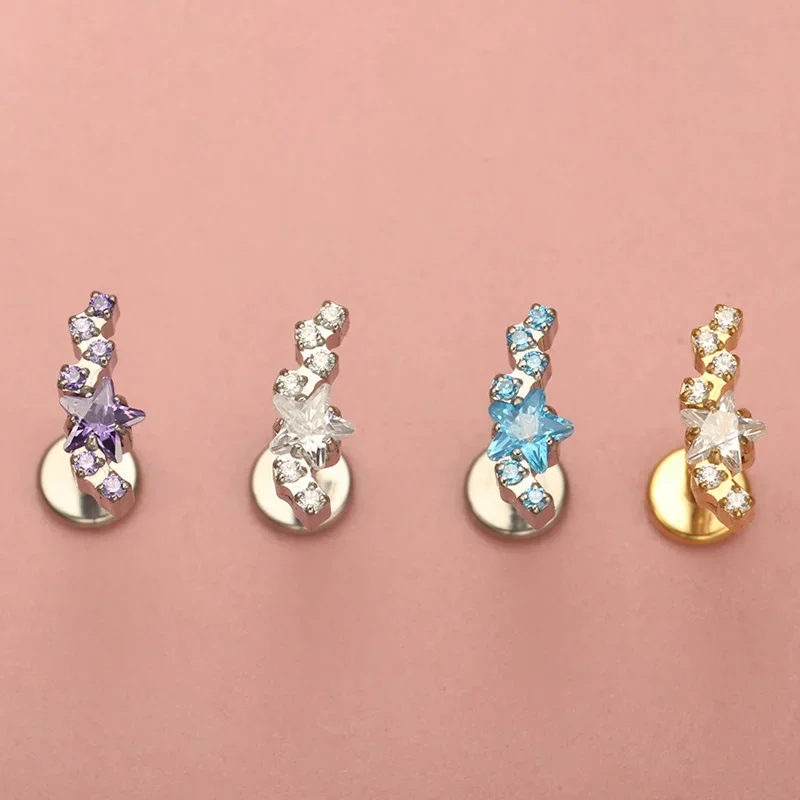 ZOOR F136 كوكبة التيتانيوم ستار مختبر ثقب الموضوع الداخلي محارة Labret الزنمة اللولب محارة ثقب الشفاه الأنف الجسم جديد