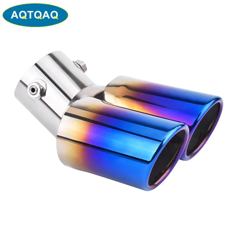 

AQTQAQ Universal Car Modification Grilled blue Stainless Steel 1 to 2 Dual Pipe Exhaust Pipe Muffler tip cover Car rear Muffler