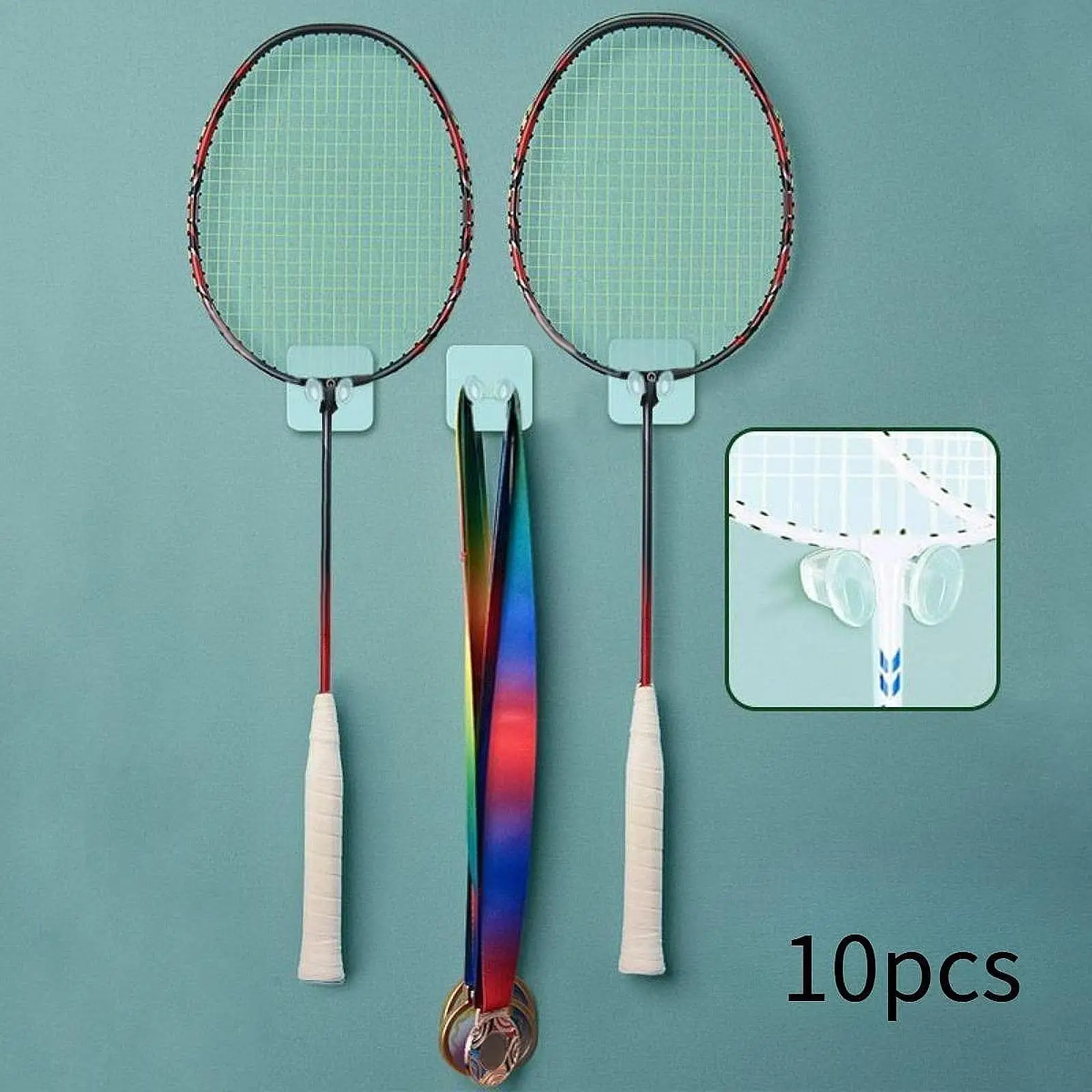 

10x Badminton Racket Hooks Storage Racks Practical Decorative Space Saving Racket Racks for Apartment Garage Home Settings