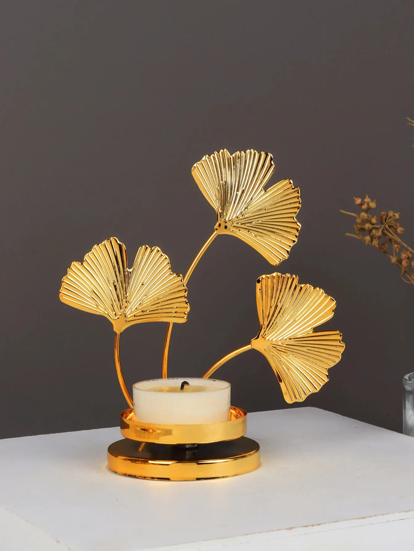 1pc Nordic Iron Candlestick Ins Iron Ginkgo Leaf Candlestick Simple European Single Cup Candlestick Decoration