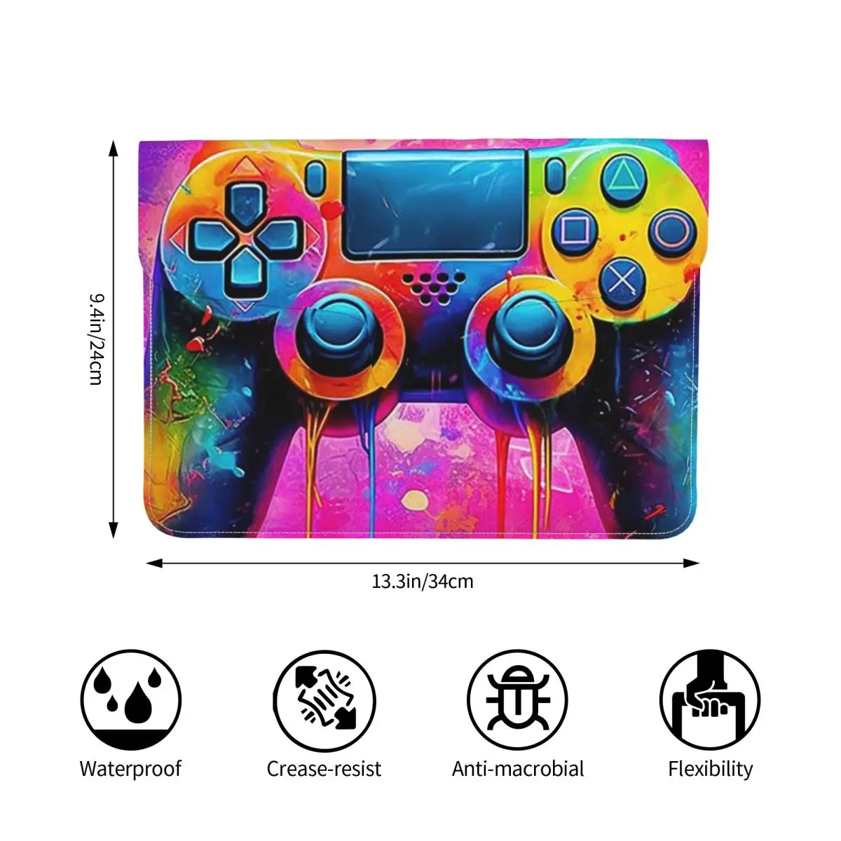 Video Game Gamepad Cool Gamer Slogan Game PU Leather Horizontal Laptop Sleeve Shockproof Soft Lining Notebook Case 13 Inch