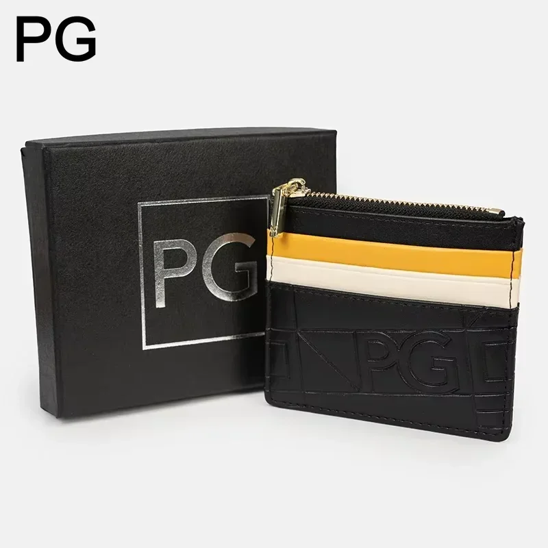 PG Womens Portable Card Holder Embossed Geometric Zip Coin Pocket Multi Slots Color Block Elegant Gift Box Purse