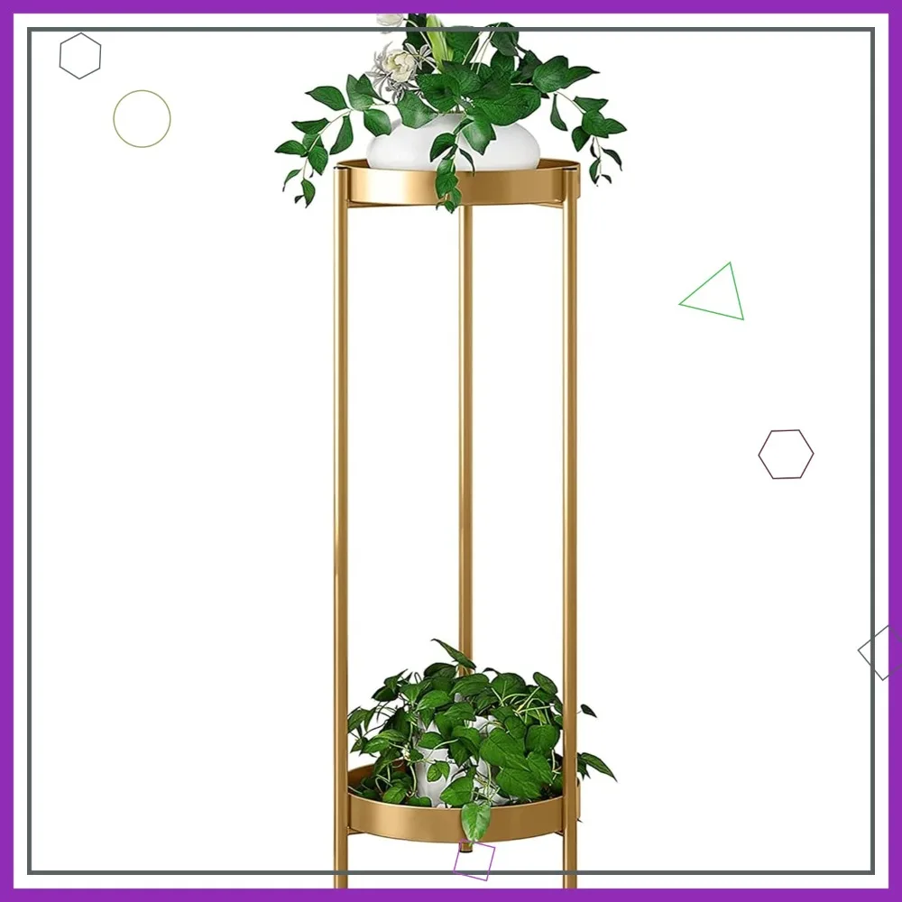 

Металлическая подставка для растений 30 дюймов с 2 съемными ярусами для цветочных горшков (для дома и улицы), золотистая (30x10 дюймов)
