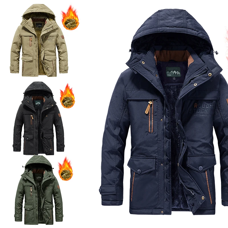 

Winter Men's Parkas Cotton-padded Jacket Men Extra Warmth Extra Fat Medium Long Multi-pocket Cotton-padded Jacket Winter Coats