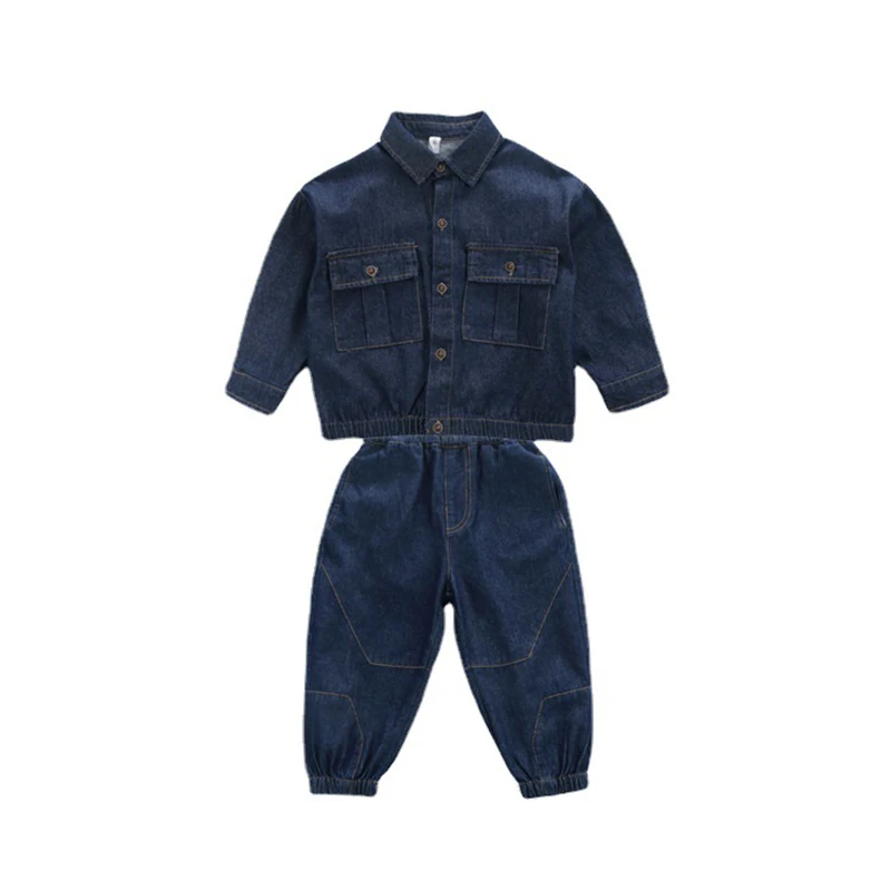 2025 Spring Autumn Baby Boys Blue Cowboy Sport Suit Children Solid Color Denim Jacket Coat+Jeans Long Pants Two-piece Set