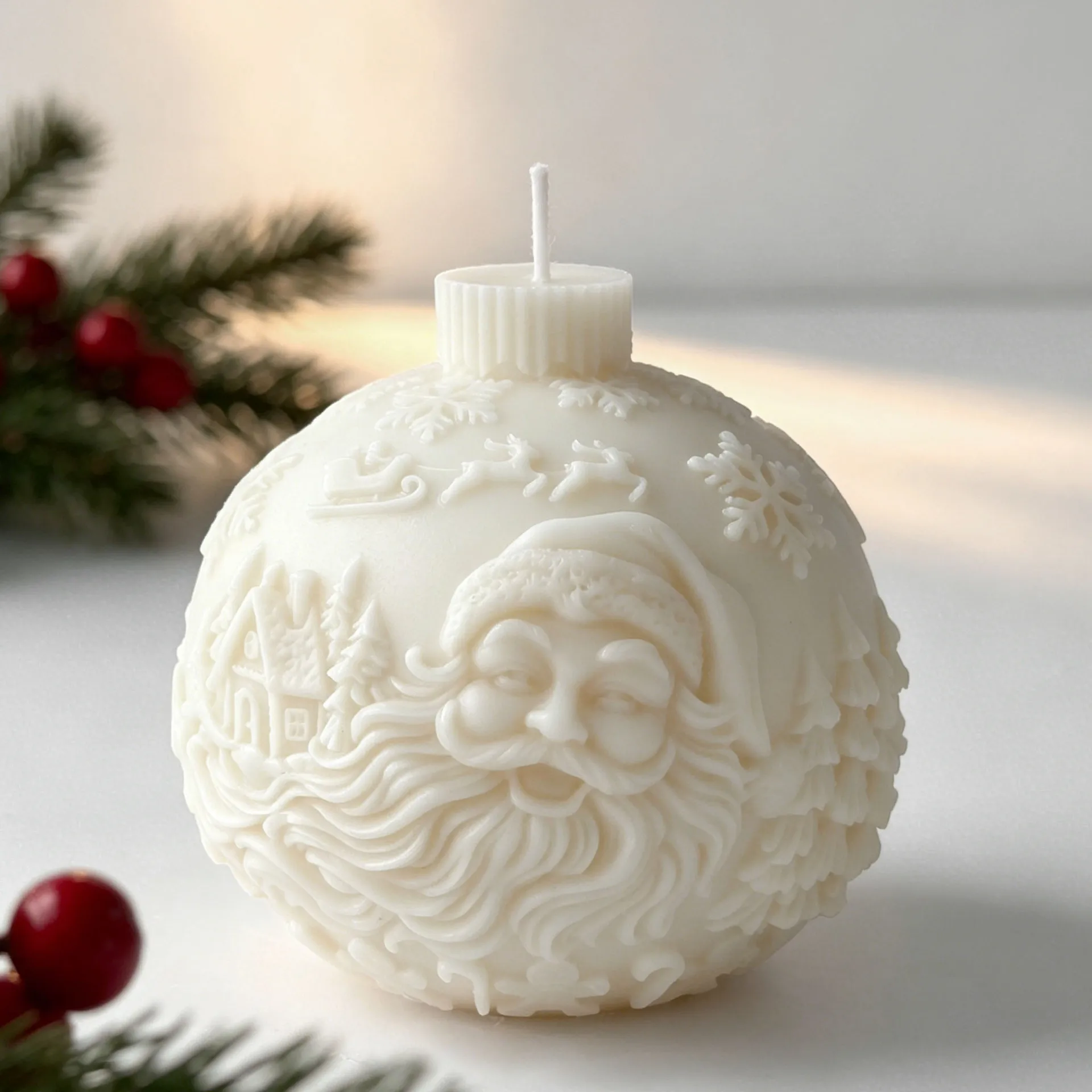 Schneeflocken-Relief Weihnachtskugel Silikonform DIY Aroma-Kerzen Gips-Gießform Stechpalmenblatt Weihnachtsmann Runde Kugel-Formen – Detail 7