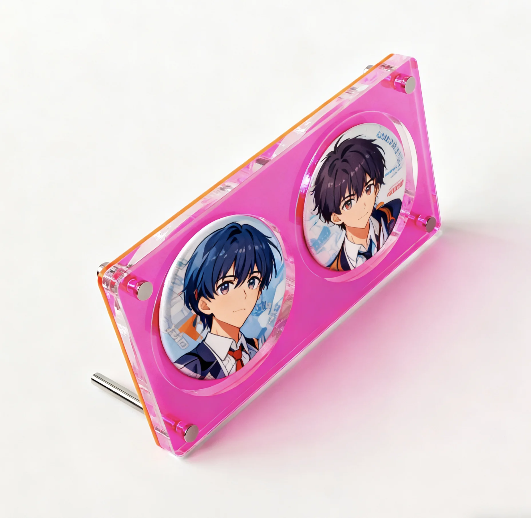 

75mm Pink Acrylic Badge Display Stand Clear Dustproof Anime Pin Showcase Holder Thickened Design for Anime Collection