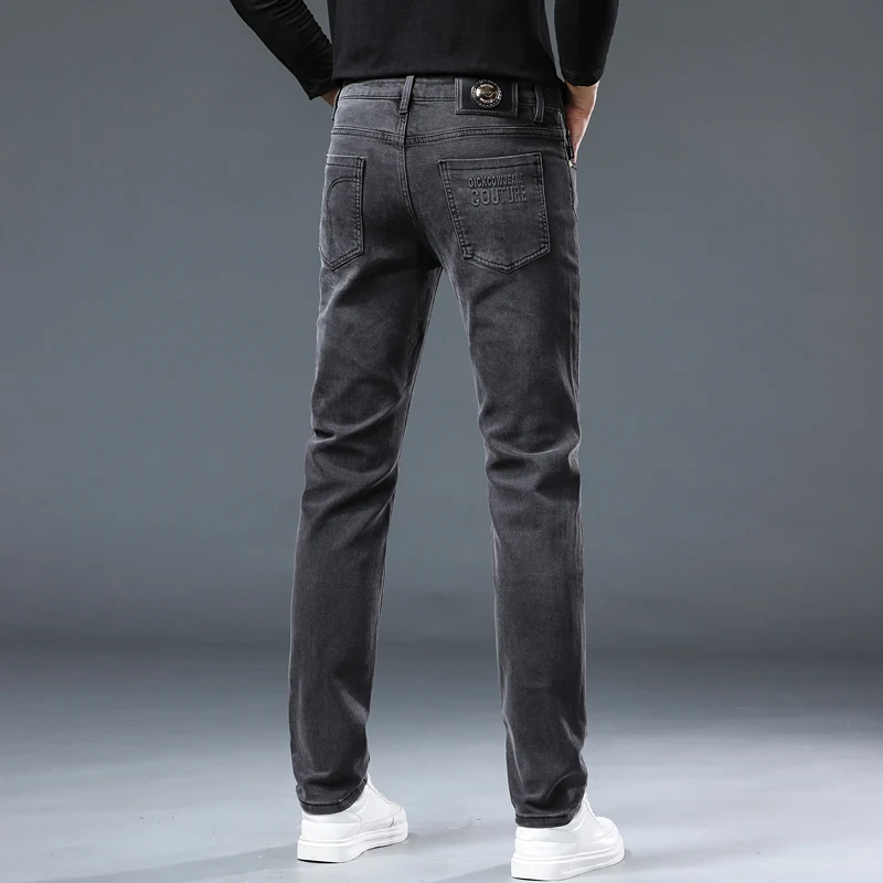 High-end European version of the fall new men's jeans black and gray Slim straight trend fashion small feet pants