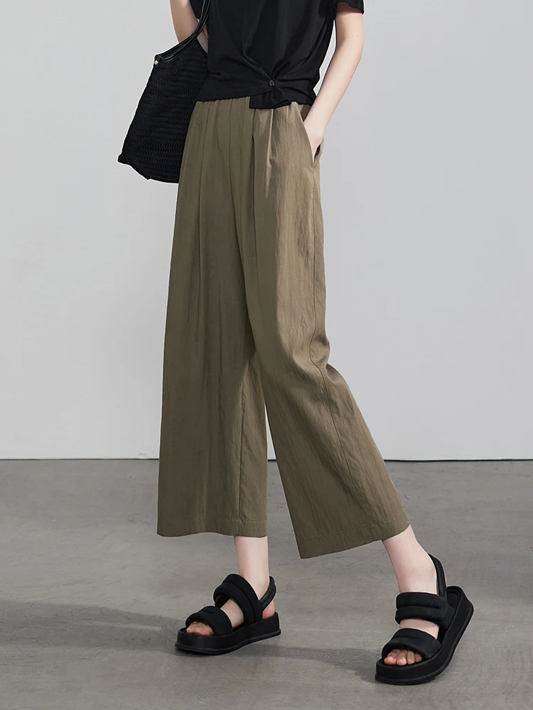 Casual Loose Wide Leg Pants Women's Thin High Waist Pleated Summer 2025 Faion Elastic Waist Casual Trousers