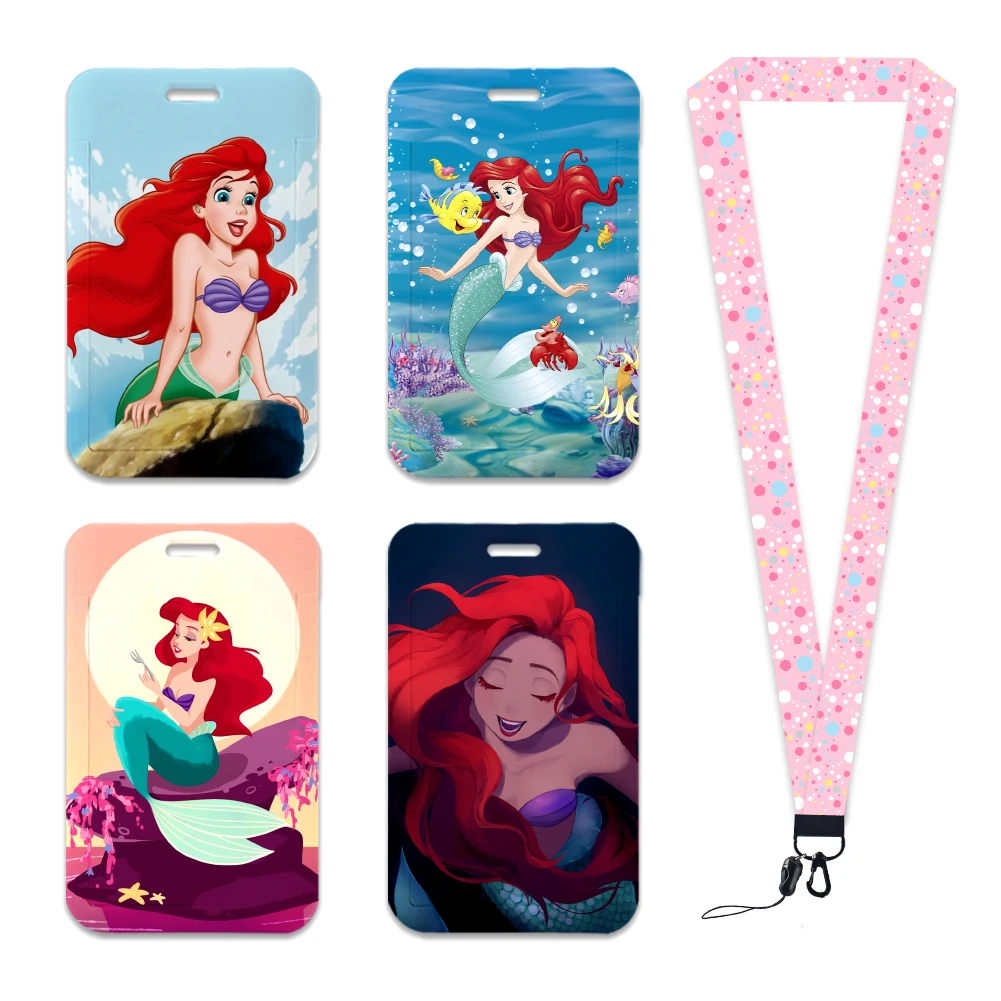 Disney Princess Mermaid Neck Strap, Polyester Stationery, ID Card Holder, Lanyard Keychain, Badge Holder