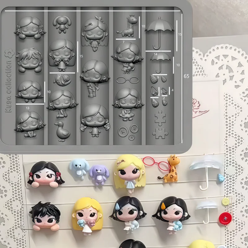 Niedliche Cartoon-Mädchen 3D-Silikonform für Nägel, DIY-Puppe, Hase mit Brille, Nagelkunst-Deko, Gießform für Kunstharz, Maniküre-Zubehör – Detail 10