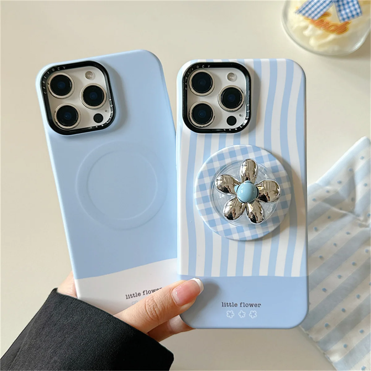 Capa de telefone magnética padrão azul coreano para iphone 16 pro 15 13 14 pro max capa com suporte bonito casos rígidos para magsafe