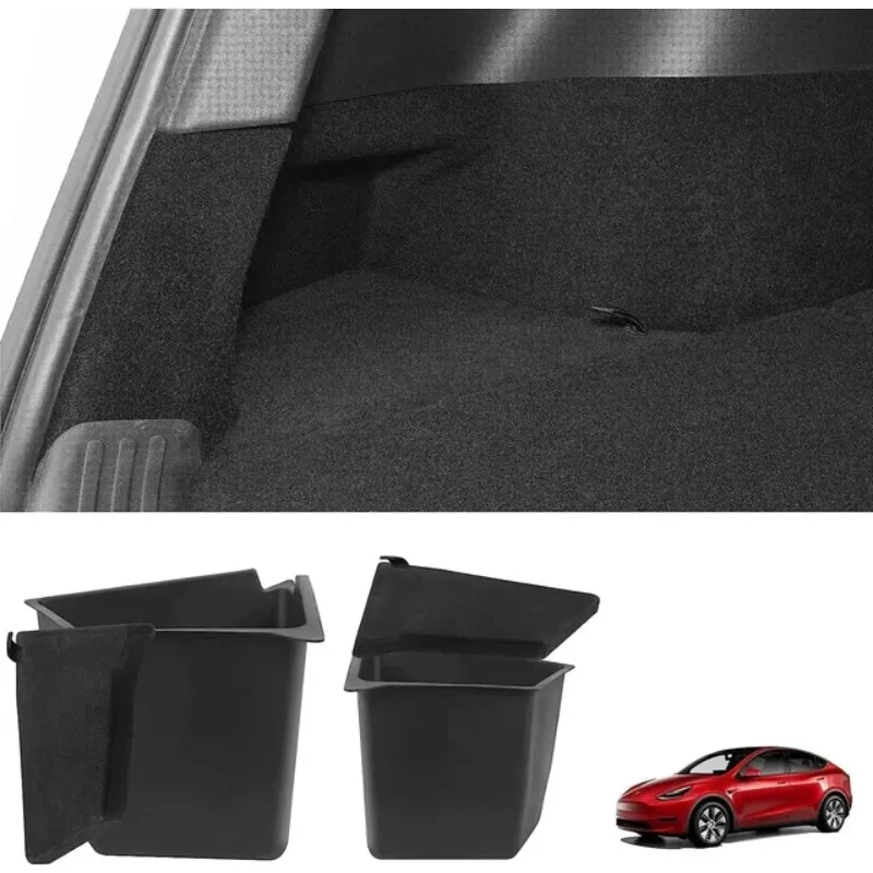 

For Tesla Model Y 2025 Juniper Left and right Side Trunk Storage Organizer Box with Cover Partition Tail Boot Decoration