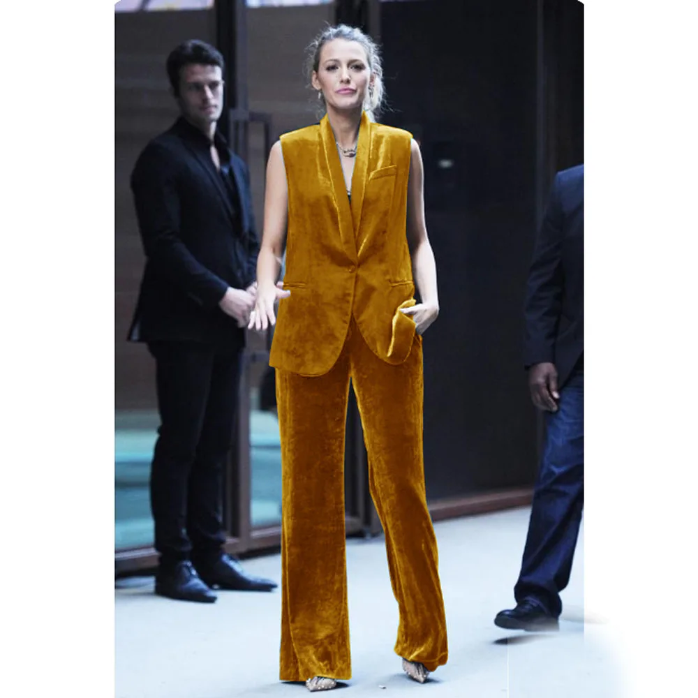 Women's Vest 1 Button Coat Green Fruit Collar Vest+pants Fashionable Sleeveless Jacket for Outerwear 2 Piece Set Coats Jackets