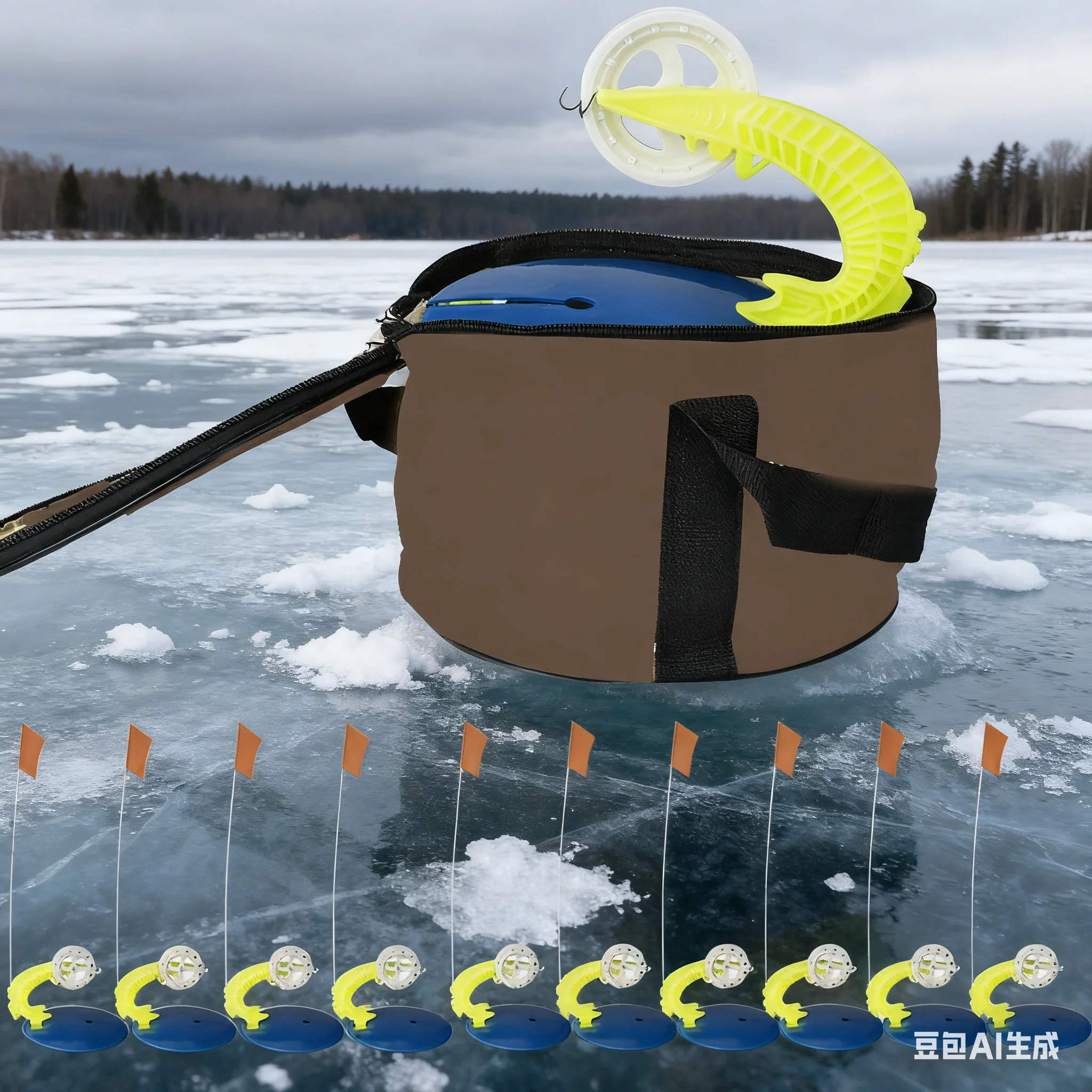 

10 шт./компл. флаг для зимней рыбалки, уличный тормозной флаг для зимней рыбалки с сумкой для удочки, аксессуары для зимних рыболовных снастей