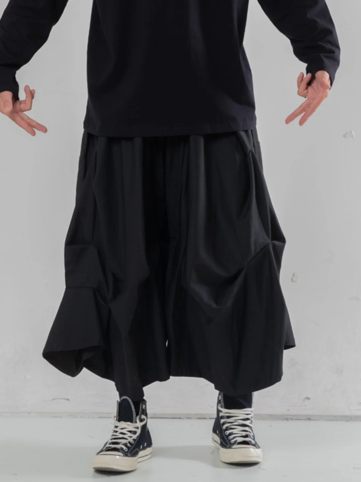 Pleated Design Layered Wide-Leg Pants Couple's Yamamoto Style Decadent Lazy Casual