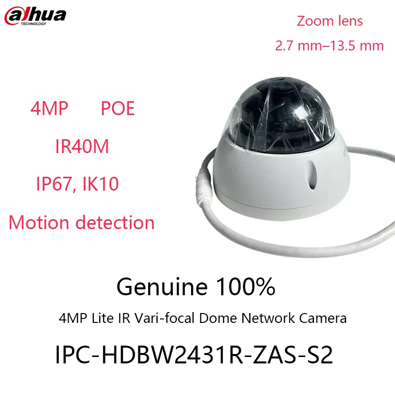 

Dahua Original IPC-HDBW2431R-ZAS-S2 4MP POE H.265 WDR Motion detection CCTV Monitoring Vari local Dome Network Camera