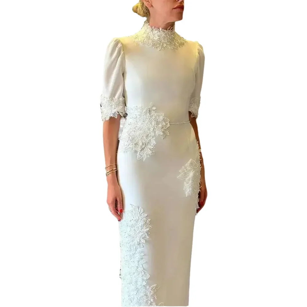 Customized High-Neck Prom Dress Half Sleeves With Floor Length Evening Dress Women Wedding Party Formal Gowns Arabia2024