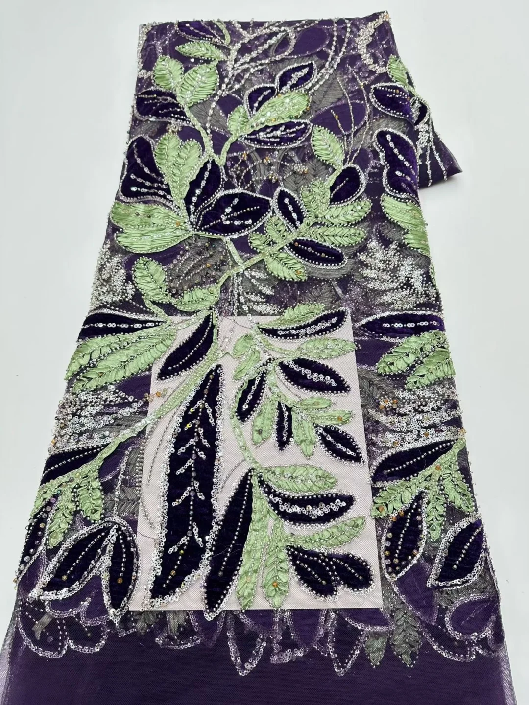 African 3D Floral Beaded Lace Fabric 2026 High-Quality Nigerian French Sequined Lace Suitable for Women's Wedding Dresses AT3041