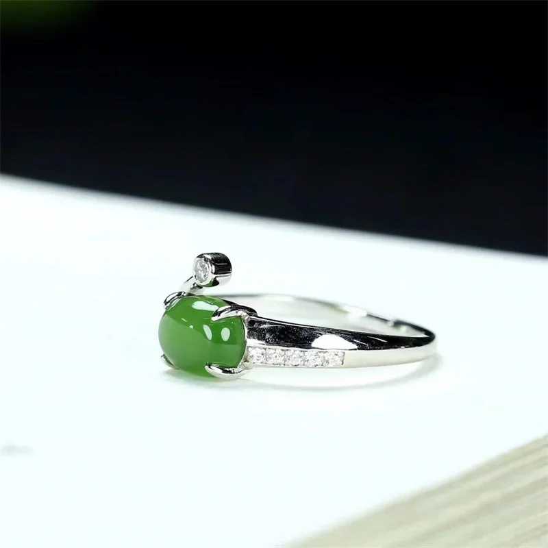 Hot Selling Natural Hand-carved 925 Silver Gufajin Inlaid Jade Egg Noodles Ring Fashion Jewelry Men Women Luck Gifts