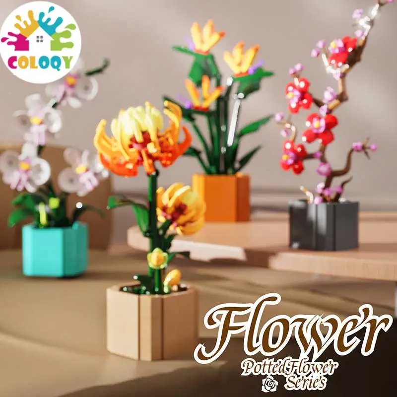 Plantes en pot en langage de fleurs, blocs de construction de fleurs, cadeaux pour enfants, assemblage de jouets pour filles, ornements de bureau, 13033 – 13069