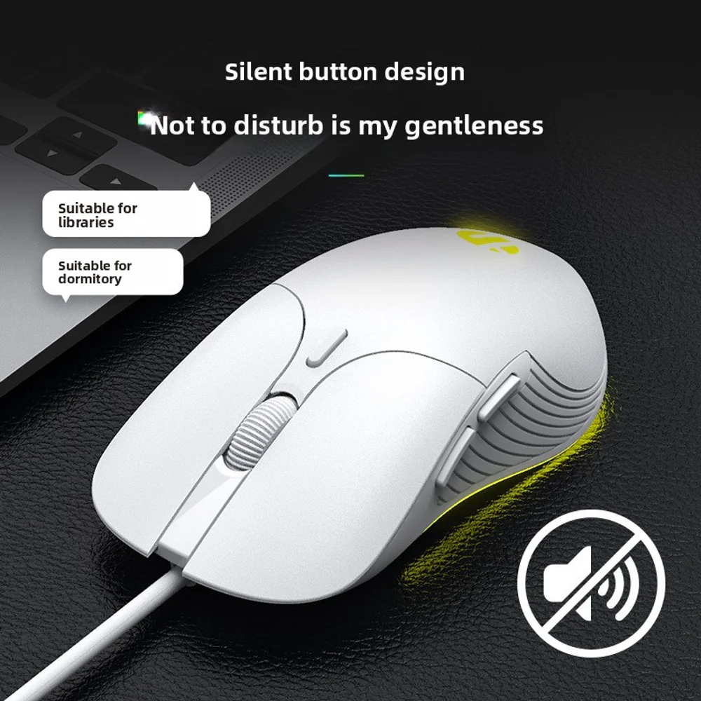 Büro-Gaming-Maus, kabelgebunden, stumm, 6 Tasten, Makroprogrammierung, leuchtendes Zuhause