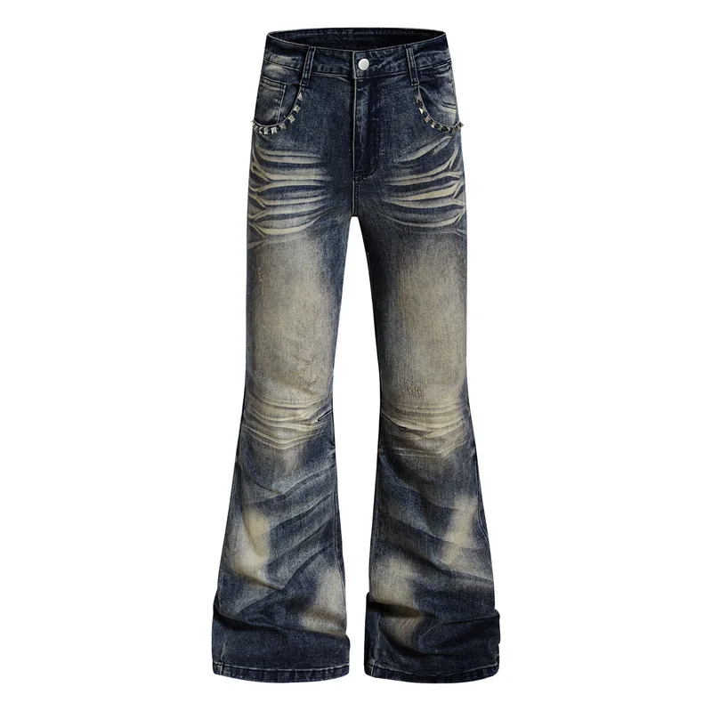 

Unisex Bootcut Jeans For Man Straight Jeans Rivets Slim Washed Denim Trousers Soft Woman Y2k Pants High Street Brand Clothing