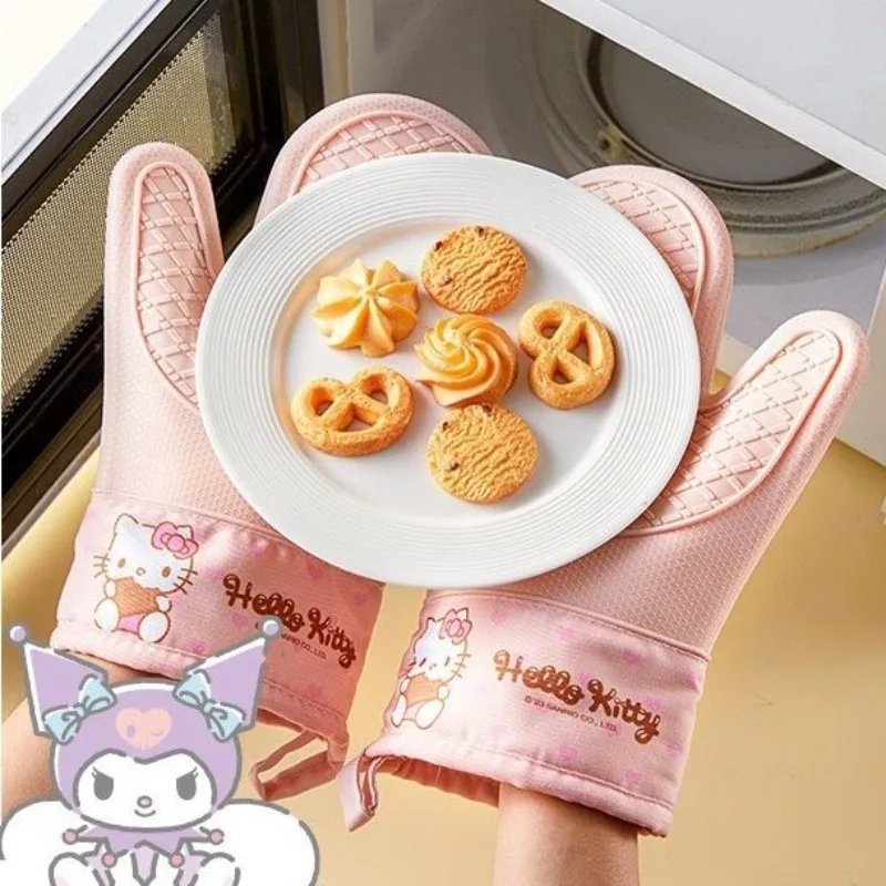 Sanrio Hello Kitty Kuromi My melody cartoon anti-scalding heat-resistant silicone microwave oven wear-resistant kitchen gloves