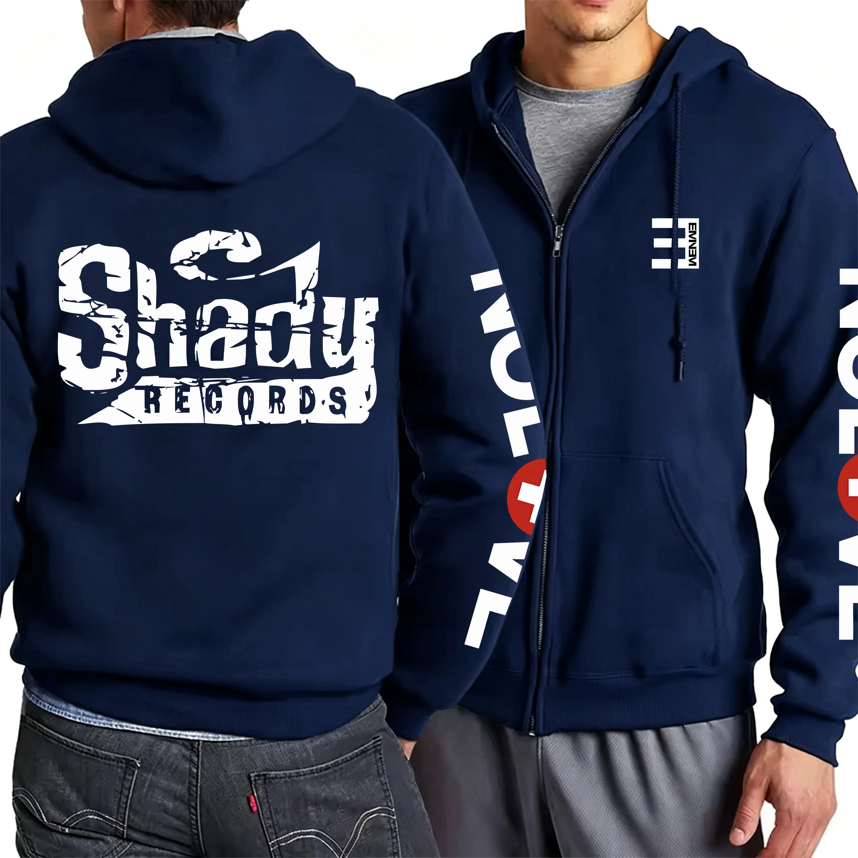 Shady Records Moletom Masculino com Zíper Completo e Estampa Eminem, Moletom Feminino com Logo Hip Hop, Roupa Esportiva Casual, Jaqueta de Moda para C