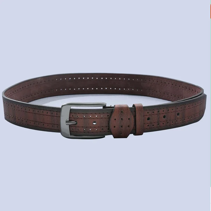 

New Men's PU Leather Brown Belt Retro Business Hollow Belt Body Casual Suit with Metal Pin Buckle Luxury Designer Belts