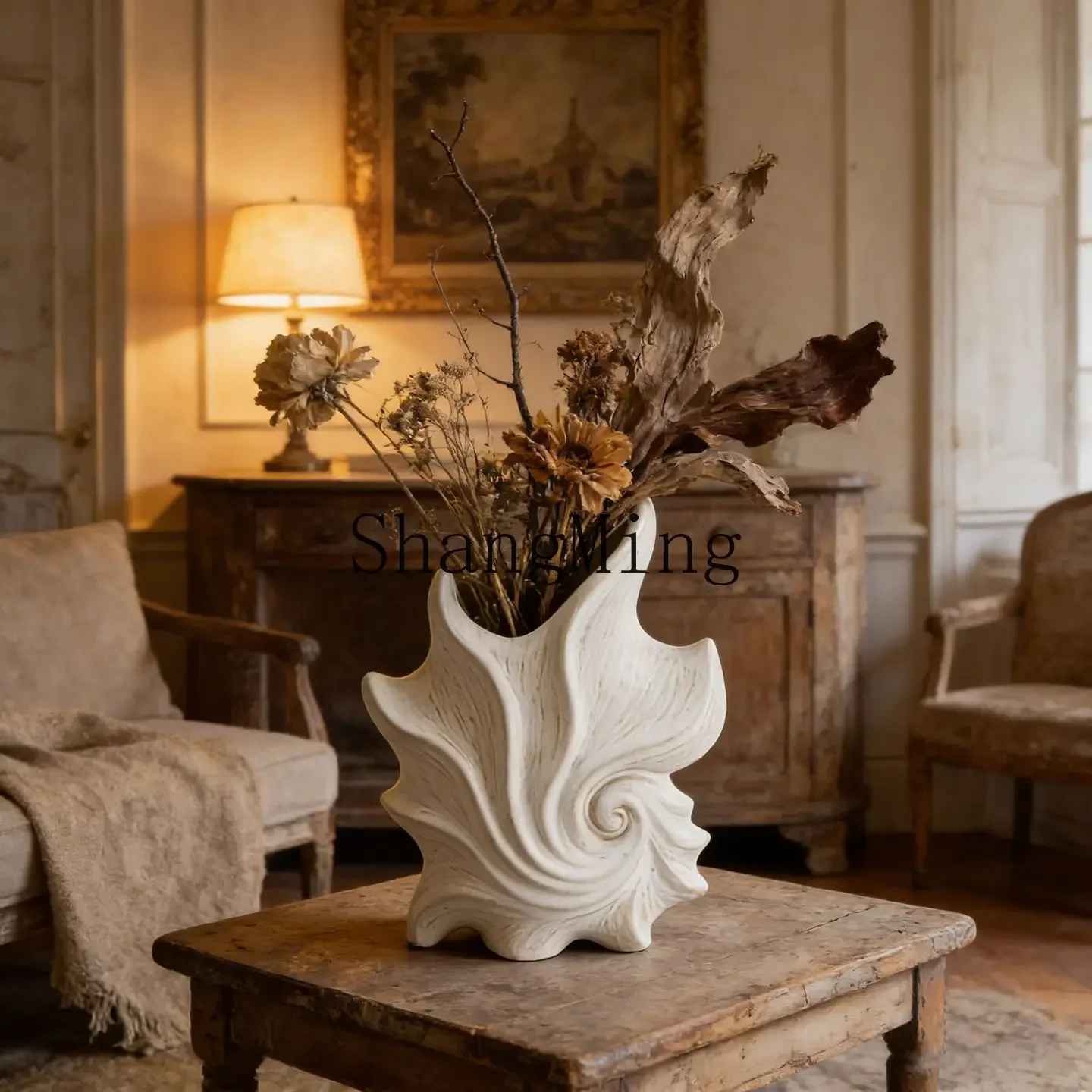 

CL Art Ceramic Vase High Sense Hydroponic Flower Arrangement Retro Creative Living Room White Ornament