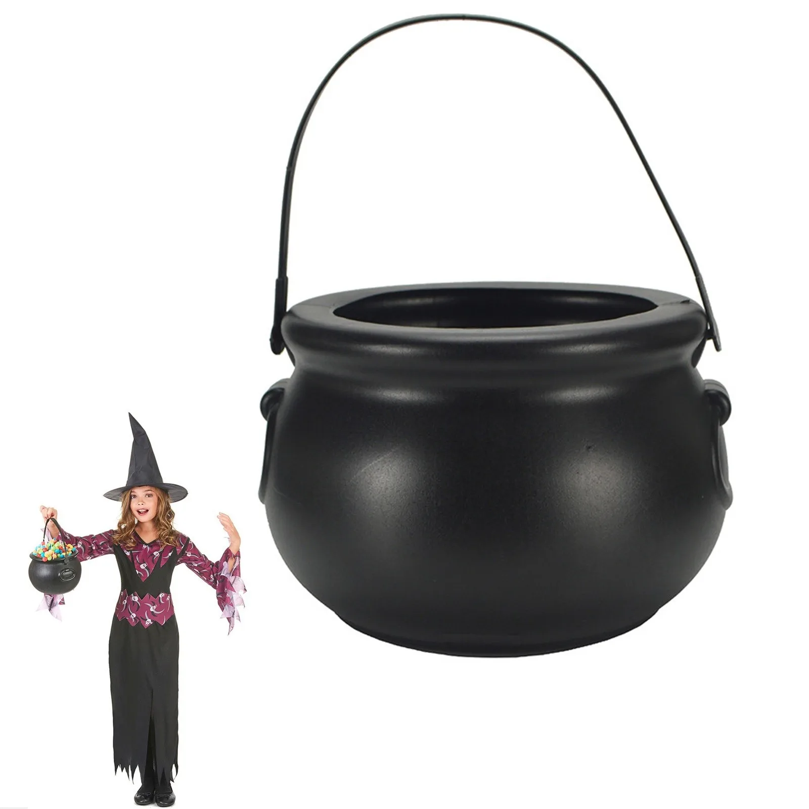 Small Halloween Candy Buckets Trick Or Treat Candy Holder Pot For Kids Witch Black Cauldron Halloween Party Decor