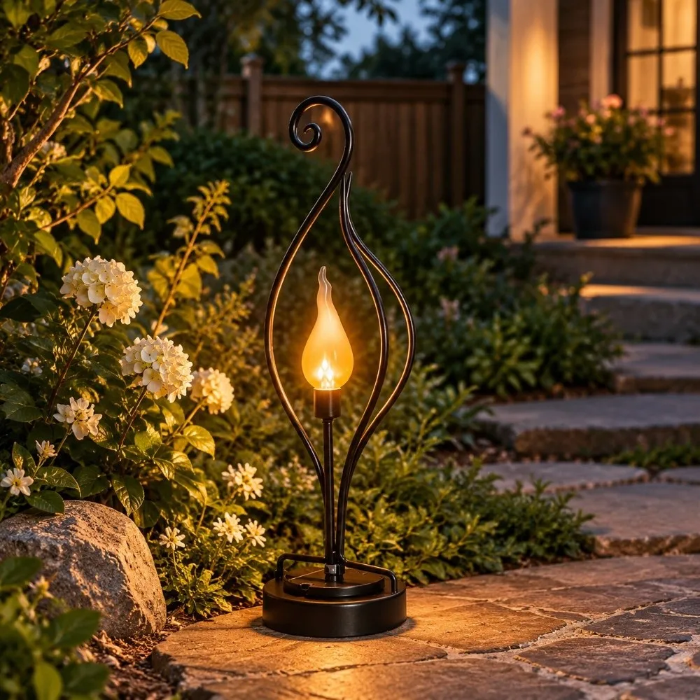 Sturdy Metal Housing Solar Flame Light Vivid Flame Effect Solar Powered Solar Powered Landscape Lamp Auto Sensing