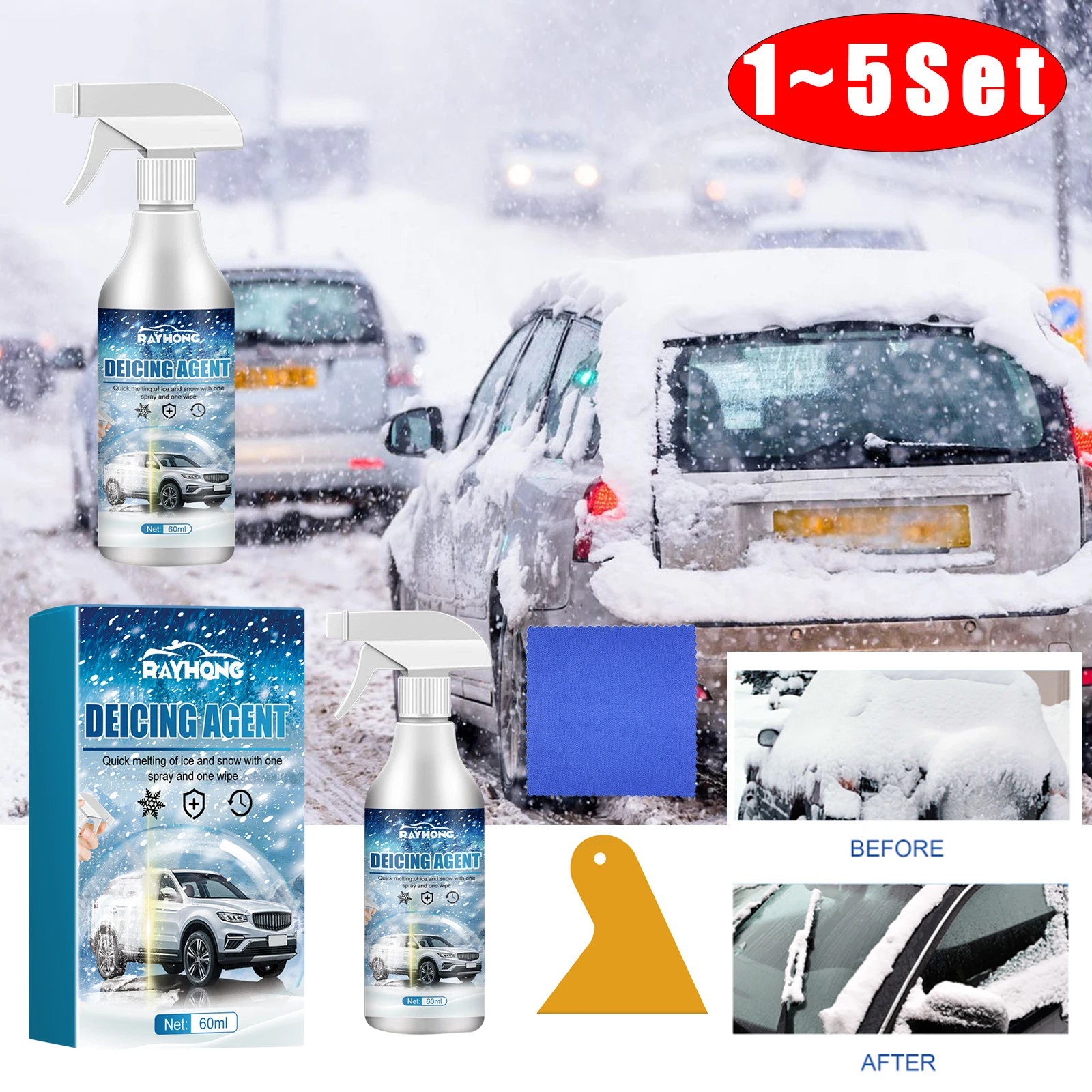 60ml Car Snow Deicing Spray Ice Remover Winter Window Locks Defrosting Liquid Glass Cleaning Handles Anti Slip Auto Supplies