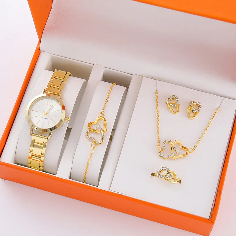 watch 5pcs/set New Watch Women's Fashion Quartz Watch+Ornament Suit Foreign Trade Watch Wholesale