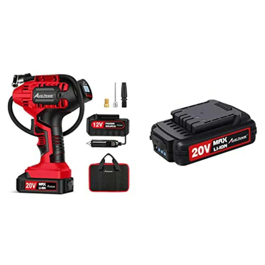 

Cordless Tire Inflator Kit Bundle with One Extra 2.0A Battery Black Fast Inflation and Portable Design for On-the-Go Vehicle Ma