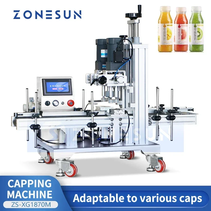 

ZONESUN ZS-XG1870M Tabletop 4-Wheel Bottle Capper Automatic Screw Capping Machine for Plastic & Glass Bottles