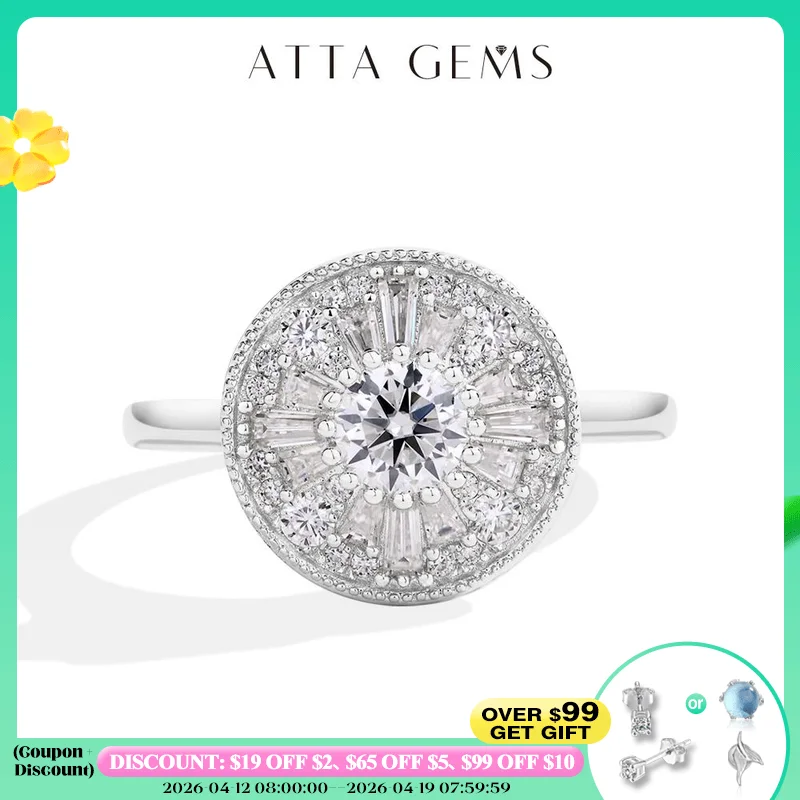 

ATTAGEMS Full Moissanite Rings For Women DVVS1 Round Cut 0.5CT Diamond S925 Silver 18K Gold Plated Engagement Fine Jewelry Gifts