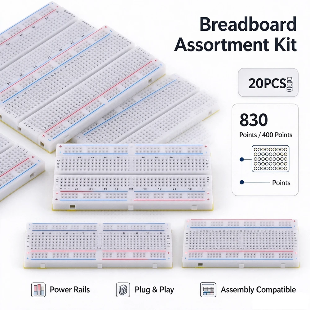 20PCS 830 Points Breadboard 400 Points Breadboard MB102 Solderless PCB Test Board 400 Hole Breadboard