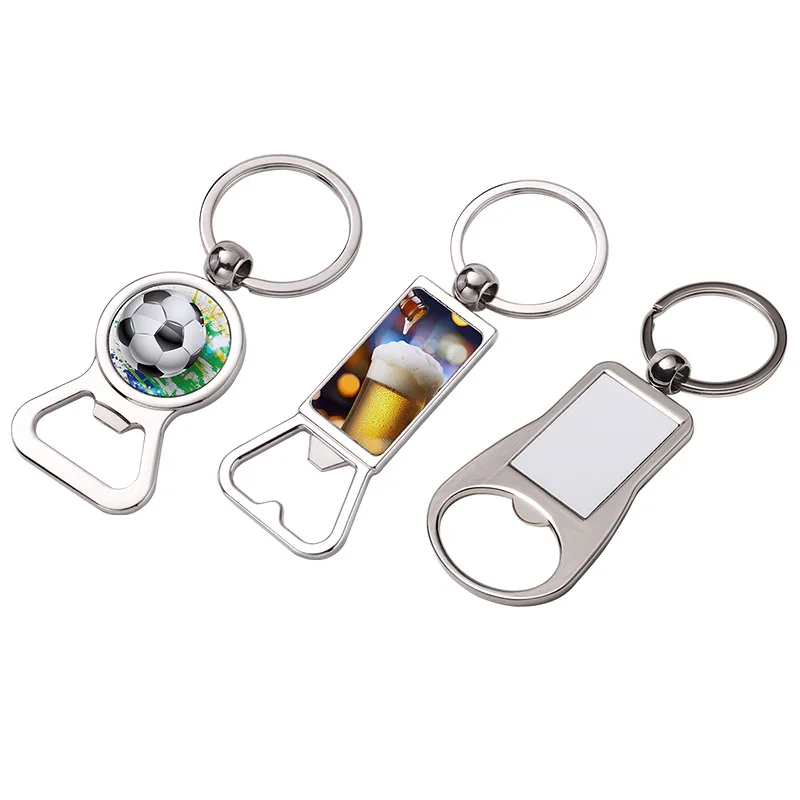 10pcs Sublimation Bottle Opener Blanks Key Ring Aluminum Heat Transfer Keychain Bottle Openers