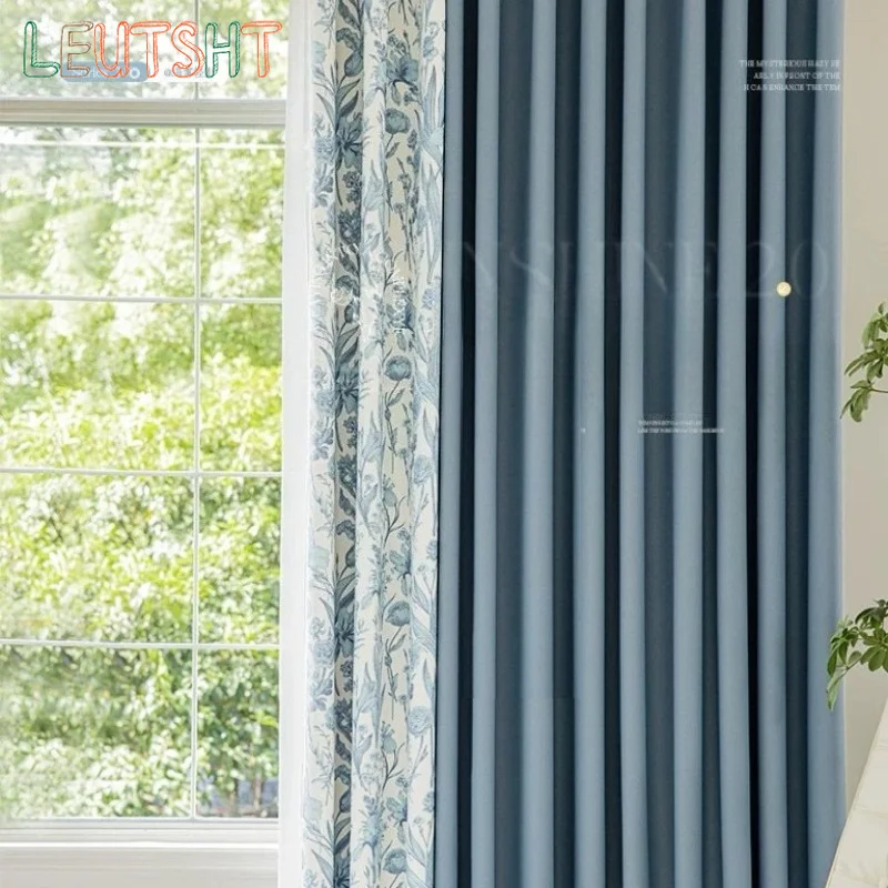 Cotton and Hemp Fishbone Pattern Blackout Monet Garden Small Fresh French Retro Curtains for Living Dining Room Bedroom Luxury