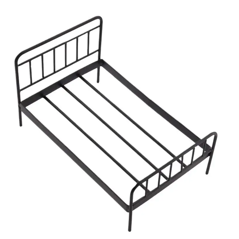 1Pcs 1:12 Dollhouse Miniature Iron Doll Bed Model Mini Doll Furniture Simulation Bed Bedroom DIY Accessories Toys