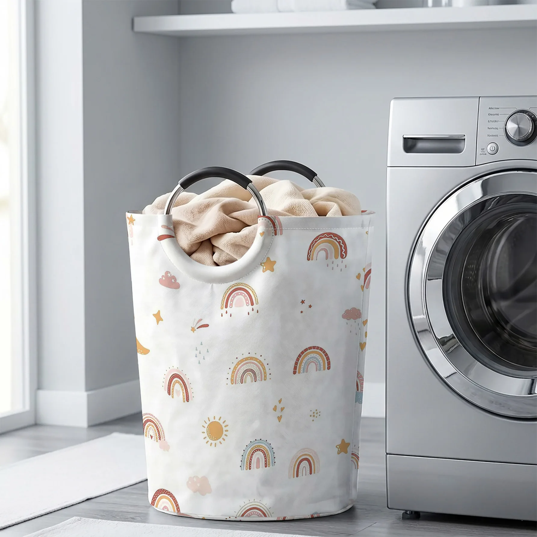 Boho Rainbow Sun Cloud All Over Print Handheld Storage Basket, For Laundry, Bedroom & Home Sundries Storage