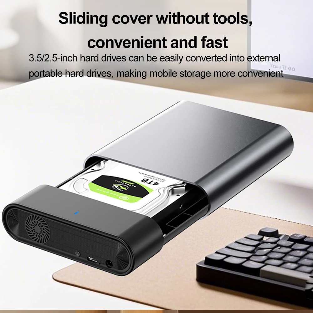 Caja USB 3,1 HDD/SSD 2,5/3,5 ''funda de disco duro externo de aleación de aluminio SATA a tipo C adaptador de alta velocidad de 12TB para ordenador portátil y PC