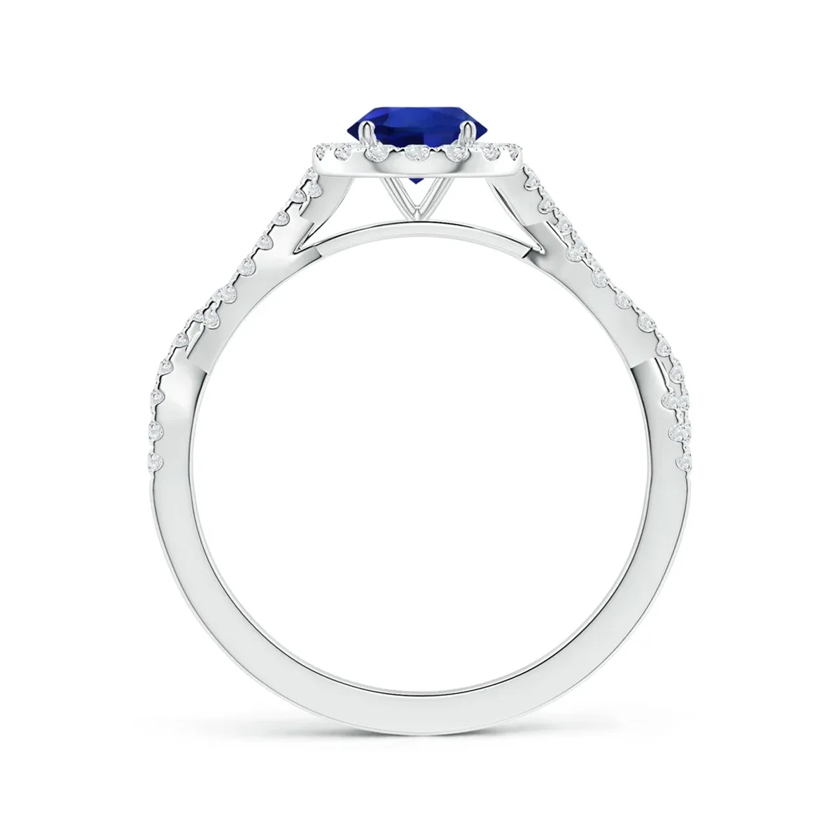 Round Lab Grown Sapphire Ring Halo Style Round Diamond Ring 9K/14K/18K White Gold Twist Shank Ring Jewelry Luxury High Quality