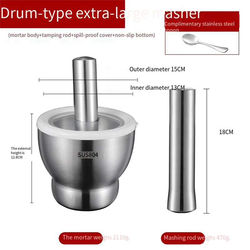 304 Stainless Steel Masher Solid Garlic Masher Household Grinding Masher Garlic  Garlic Mortar Grinding Bowl-AB52