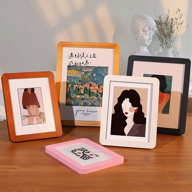 Creative Macaron Color Wooden Picture Frame round Corner Desktop Stand Wall Hanging North European Style A4 Painting Frame