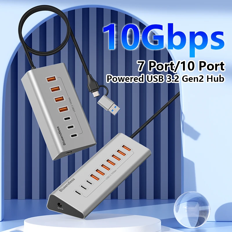 USB 3.2 Hubs 10Gbps Type-C Docking Station USB Hub Type C Splitter with Card Reader Aluminum Alloy