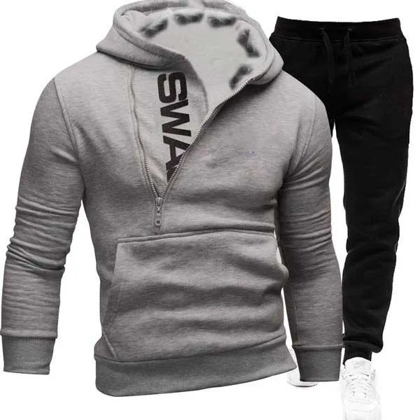 Mens Clothing Jumbo Size Size S-4XL Tracksuit Men 2 Pieces Set Sweatshirt + Sweatpants Sportswear Zipper Hoodies Casual